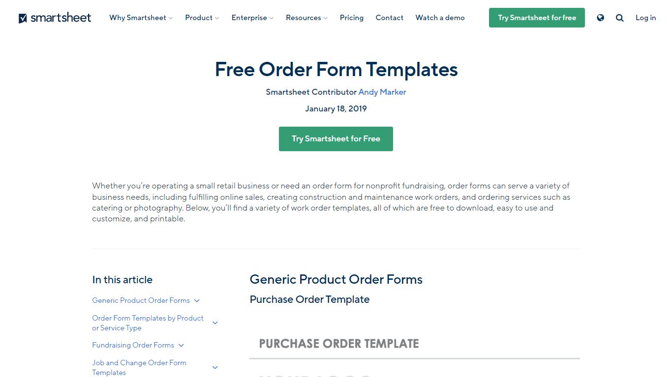 Free Order Form Templates | Smartsheet