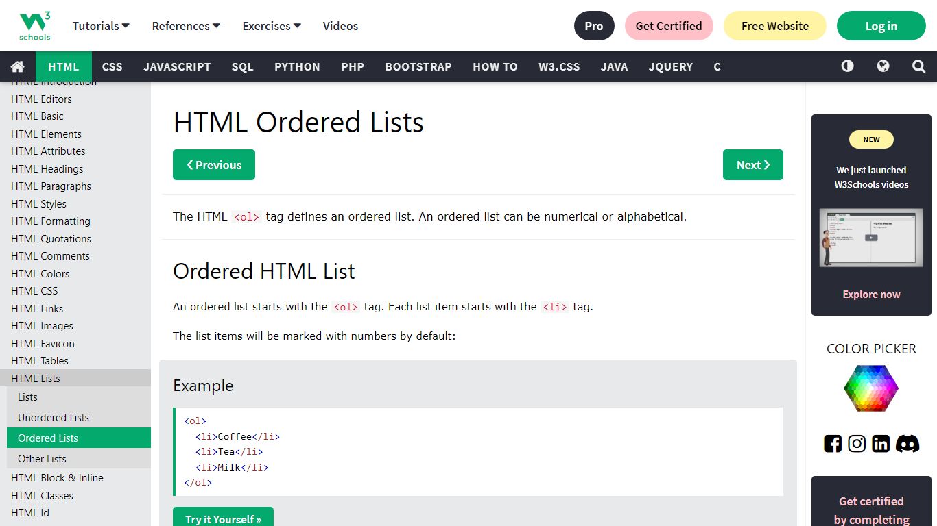 HTML Ordered Lists - W3Schools